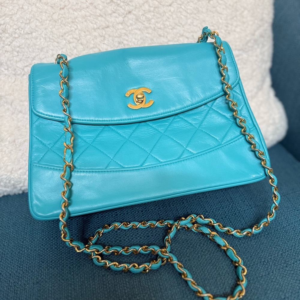 Chanel Turquoise Vintage Flap Quilted Bag